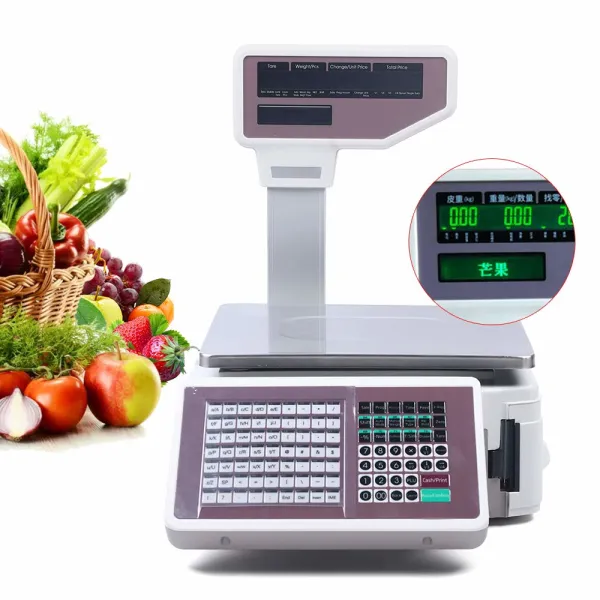 Price Computing Scale with Thermal Label Printer Up to 66lb Weighing Range Pole Display Scale for Supermarket