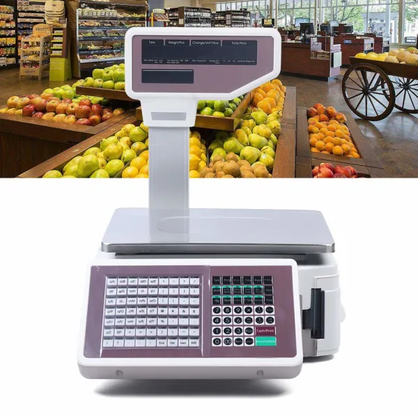 Price Computing Scale with Thermal Label Printer Up to 66lb Weighing Range Pole Display Scale for Supermarket