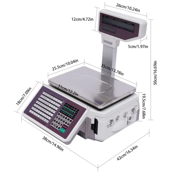 Price Computing Scale with Thermal Label Printer Up to 66lb Weighing Range Pole Display Scale for Supermarket